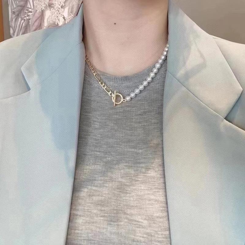 Near-round Natural Freshwater Pearl Splicing Necklace, High-end Light Luxury 11k Gold Injection OT Buckle Collarbone Chain, New In Summer