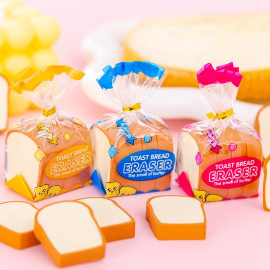 4Pcs/Set Pencil Erasers Cute Cartoon Realistic High Toughness Traceless Labor-saving Wipe Clean Christmas Gift Funny Toast Bread Kids Students Erasers