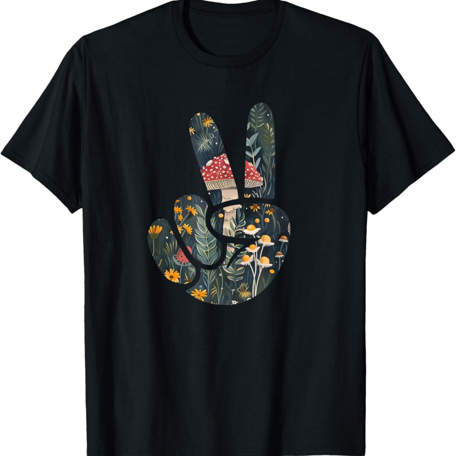 

Natural Silhouette Forest Meadow Cottagecore Peace Sign Hand T-Shirt(83) S чёрный