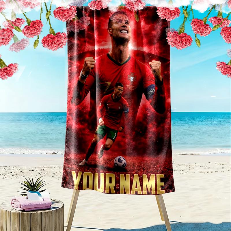 Custom Name Cristiano Ronaldo Print Beach Towel, Large Soft Quick Dry Towel for Beach Camping Swimming
