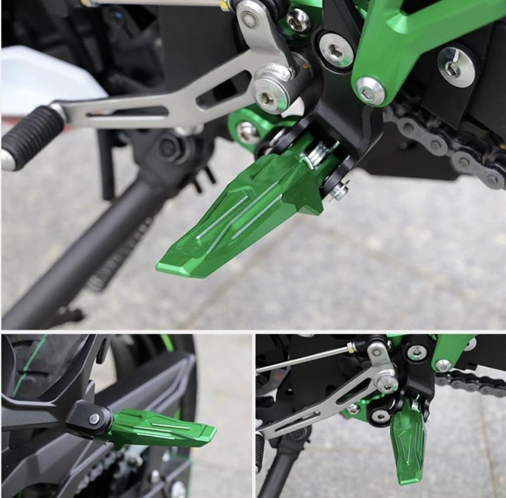 Motokano Front Foot Pegs and Rear Footrest Pedals for Ninja and Z1000 400, Z400, ZX4R, ZX4RR, ZX25R, Z650, (Front, Green)