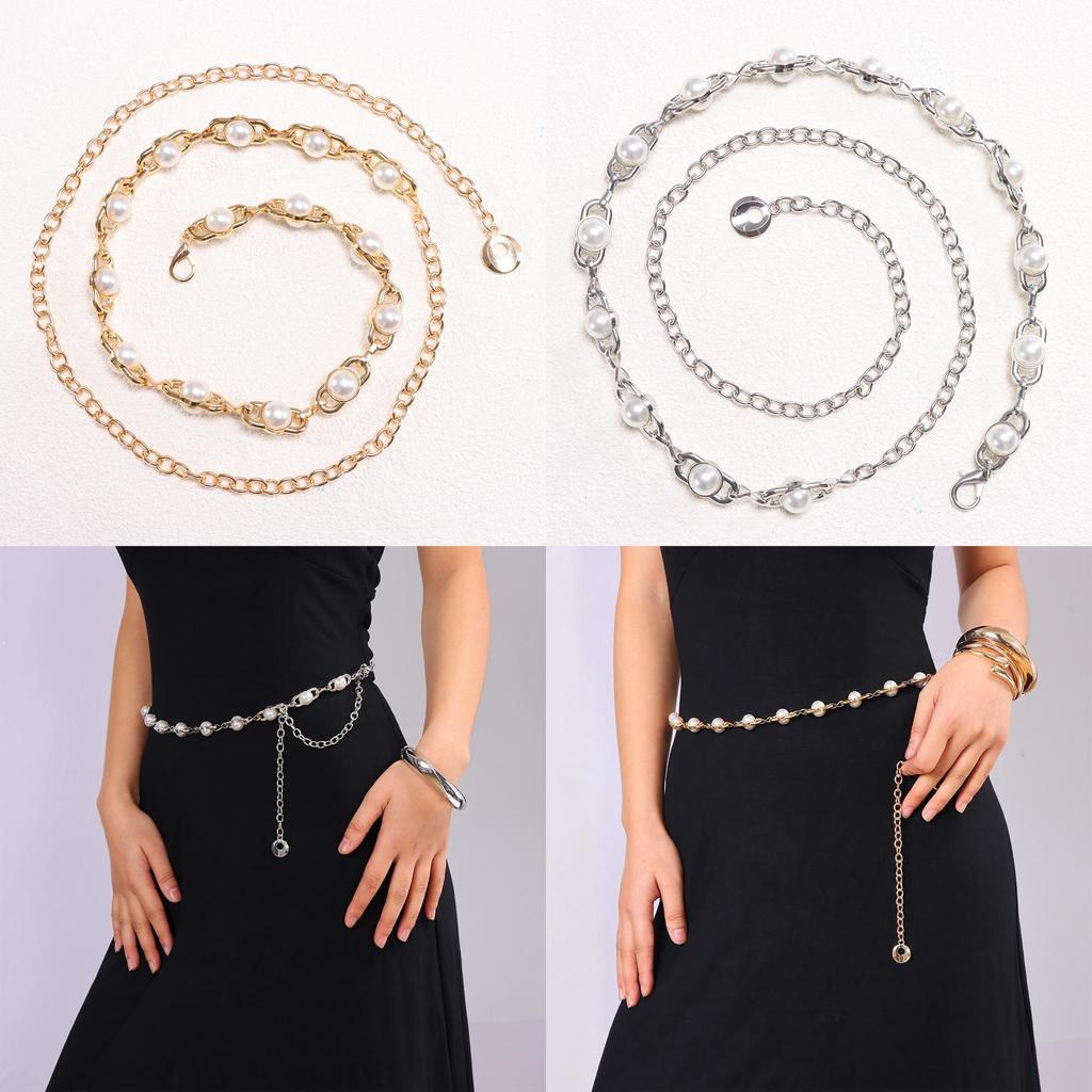 Elegant Pearl Waist Chain For Women Men Metallic Body Jewelry Summer Fashion Accessory