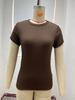 2024 Women's European American Ribbed Slim Fit Sports Top, Solid Color Short Sleeve T-shirt