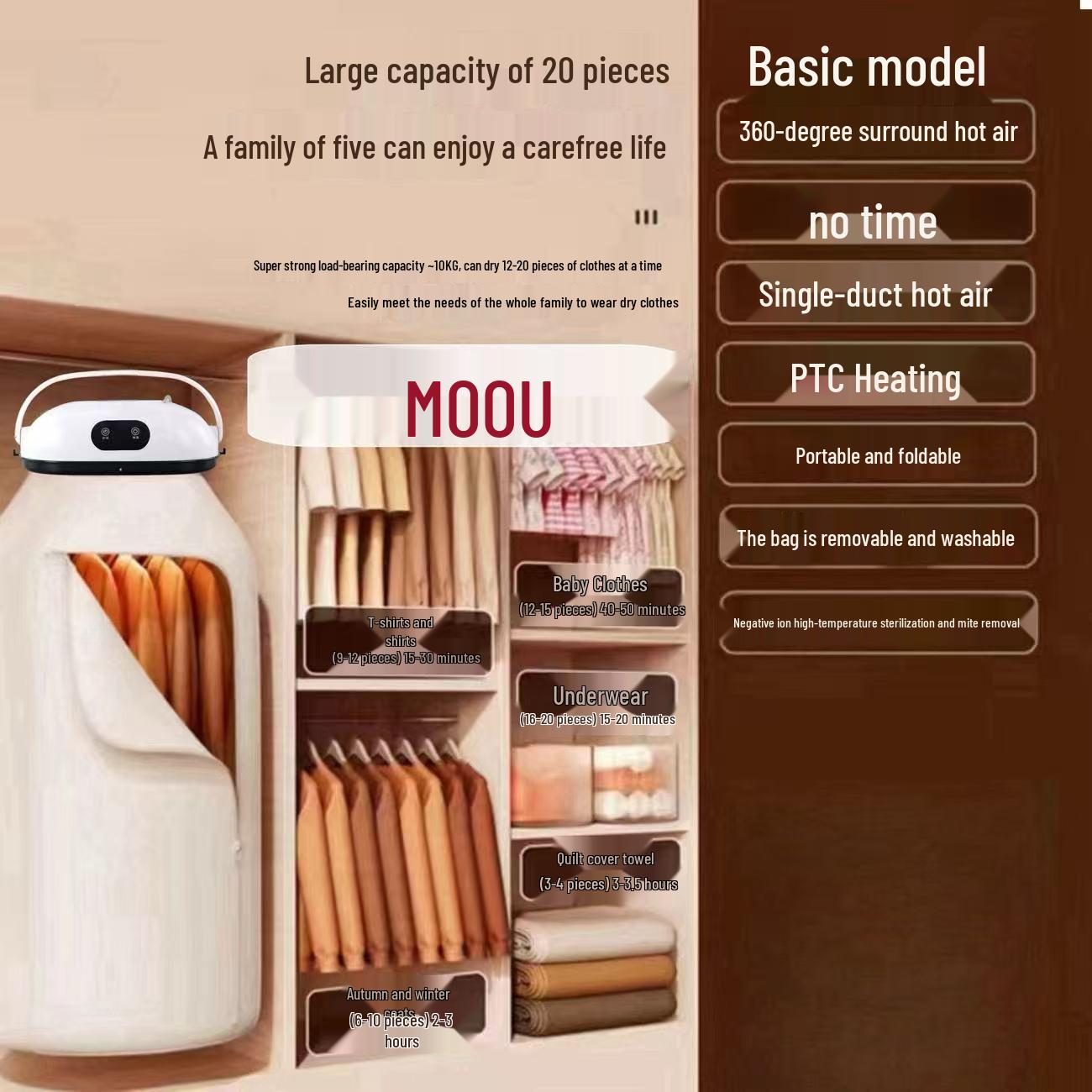 Compact High-Capacity Clothes Dryer with Quick Dry & Mite Removal Ion Sterilization & Mite Removal