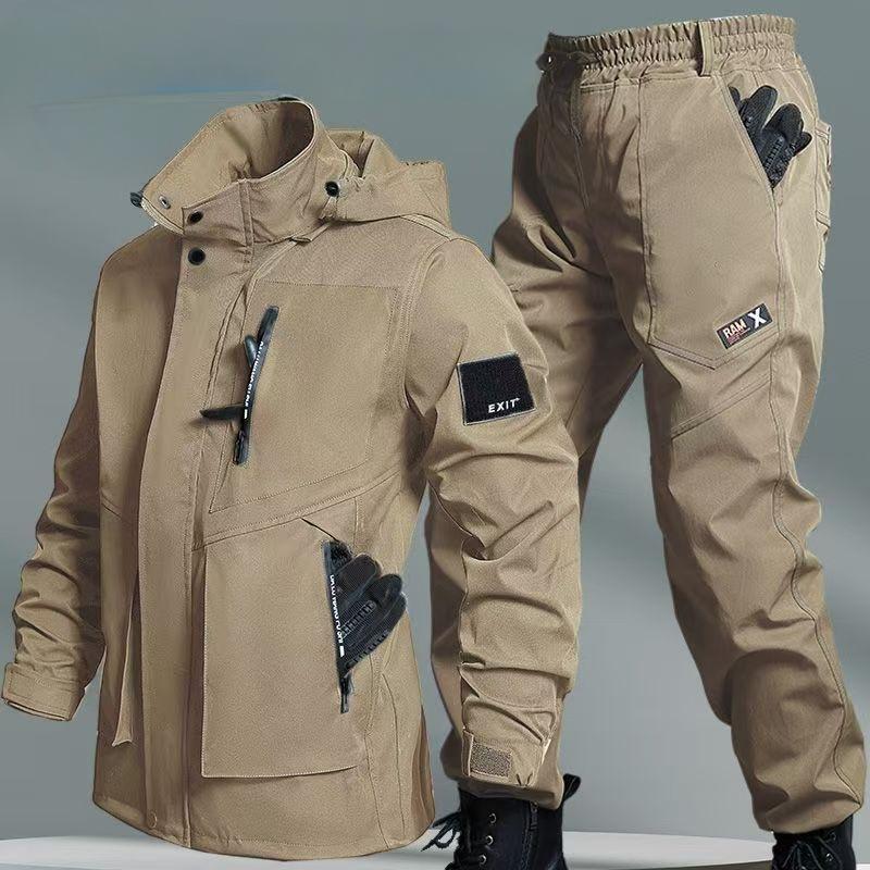 

Мужской осенний костюм, износостойкий, водонепроницаемый костюм-куртка M хаки