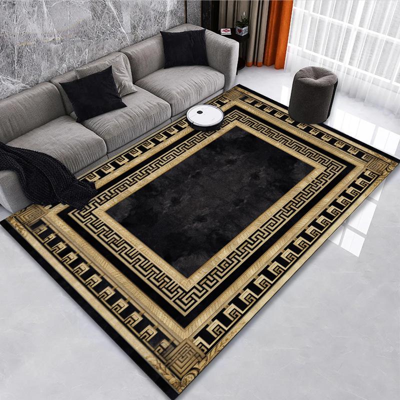 

Classical Black Gold Oriental carpet luxury Living Room Decoration Large Area Rugs 160x200cm Bedroom Washable Bedside Decor Mats 60*90cm