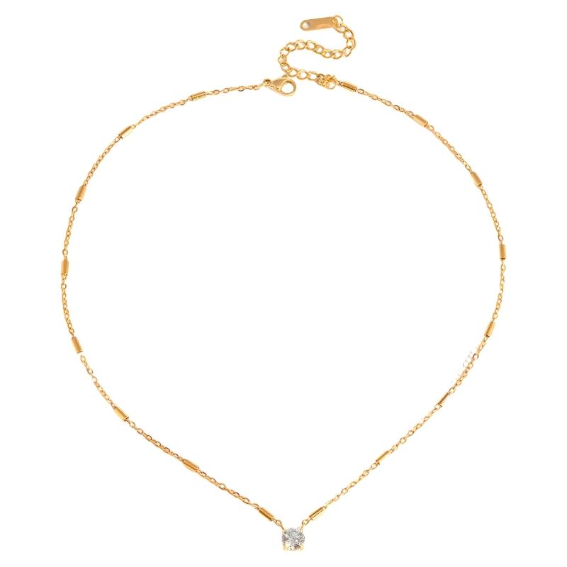 

Elegant Round Zircon Pendant Necklace With Stainless Steel Chain For Women Daily Wear And Special Occasions 1