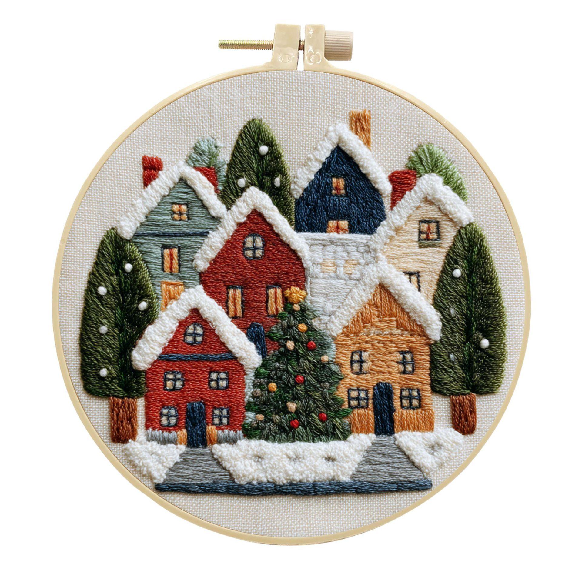 

1 шт. Рождественская серия DIY Вышивка Рукоделие Бамбуковая рамка для вышивания Английский набор (с инструментами в комплекте) 20cm