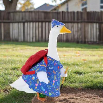 Yousheng 4Pcs/Set Back To School Porch Goose Outfits Outdoor Garden Lawn Yard Goose Statue Printed Dress Red Hat Backpack Pencil Dress-up Clothing
