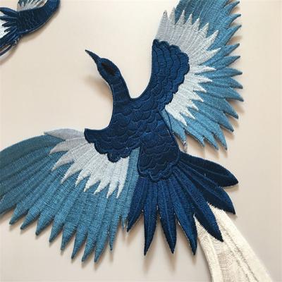Embroidered Blue Bird Phoenix Big Patch Decal Clothes Decorative Set of 4 Cheongsam Accessories Handmade Diy Adhesive Cloth Sticker a