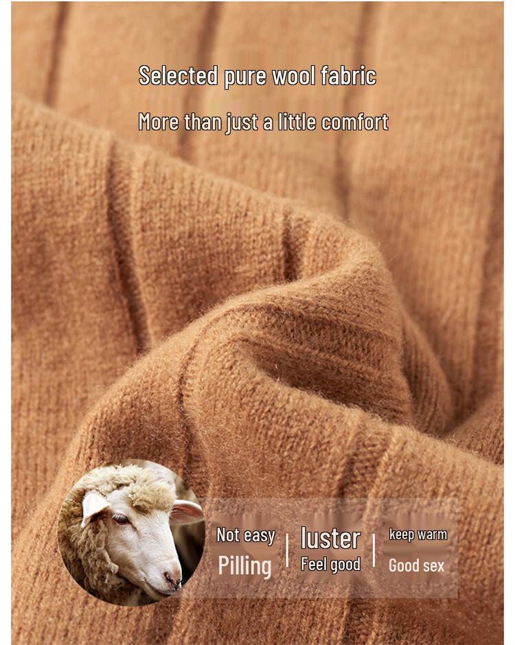 Men's Thick Cable Knit 100% Wool Sweater - Warm and Casual Autumn/Winter Base Layer Knitwear