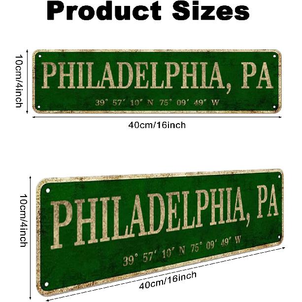 LINStore Philadelphia, PA City Sign Vintage Metal Wall Art Office/Home/Classroom Decor 4” X 16”