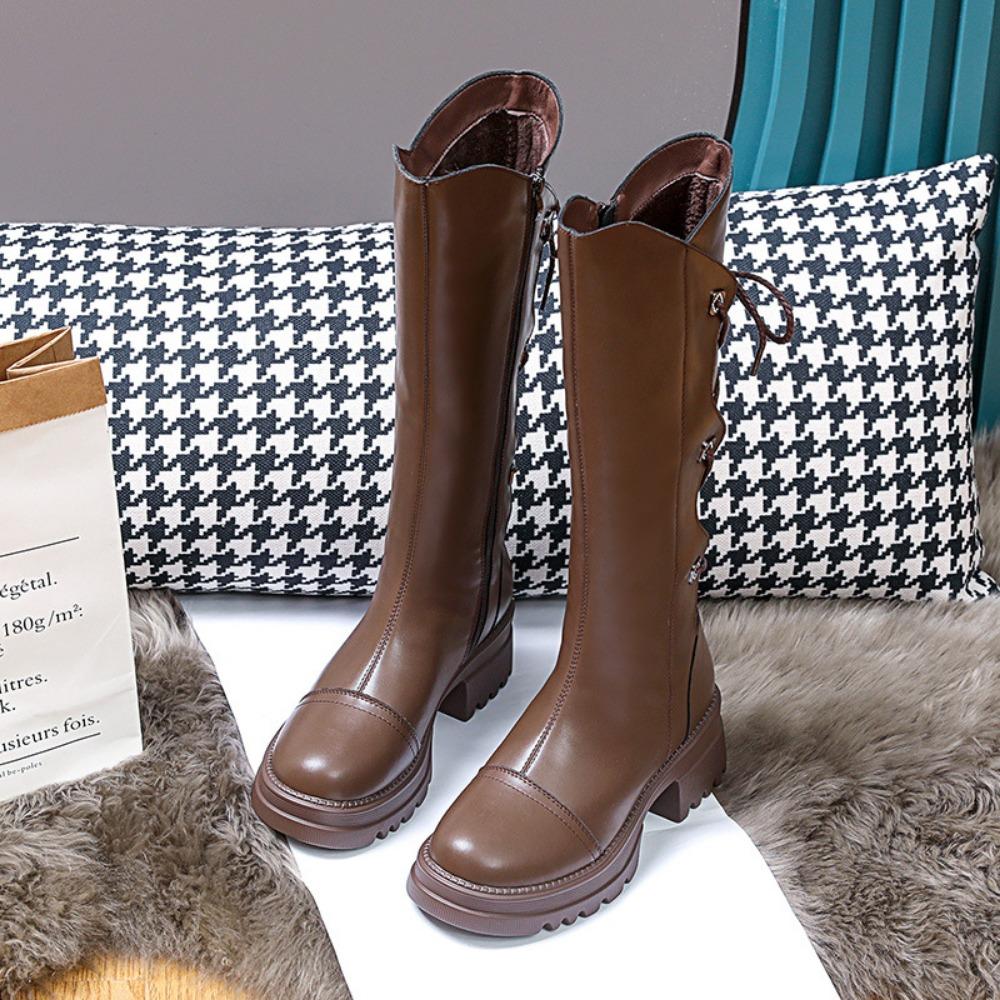 Женские осенне-зимние сапоги в рыцарском стиле в британском стиле на толстой подошве 39 — фото 8