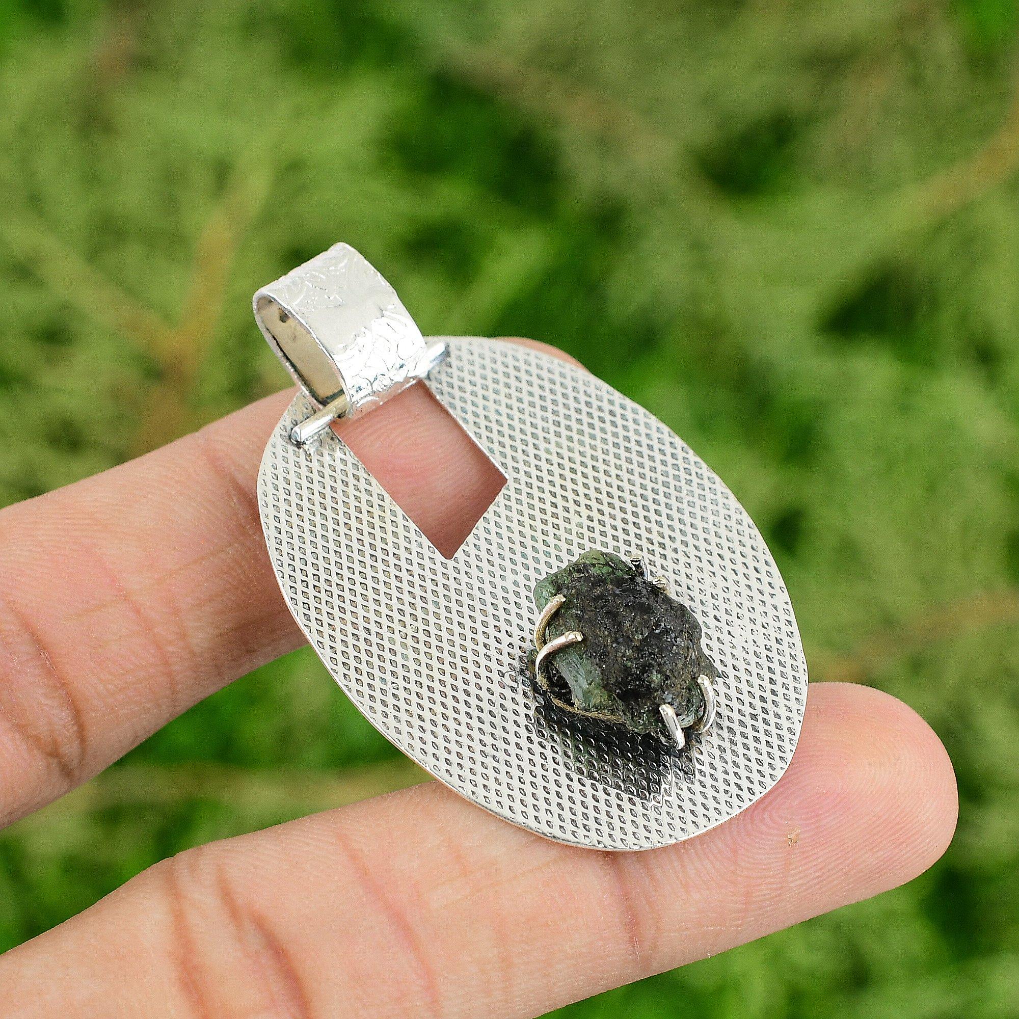 

Daughters Day Sale Chrysoprase Rough Stone Bezel New Pendant 925 Sterling Silver