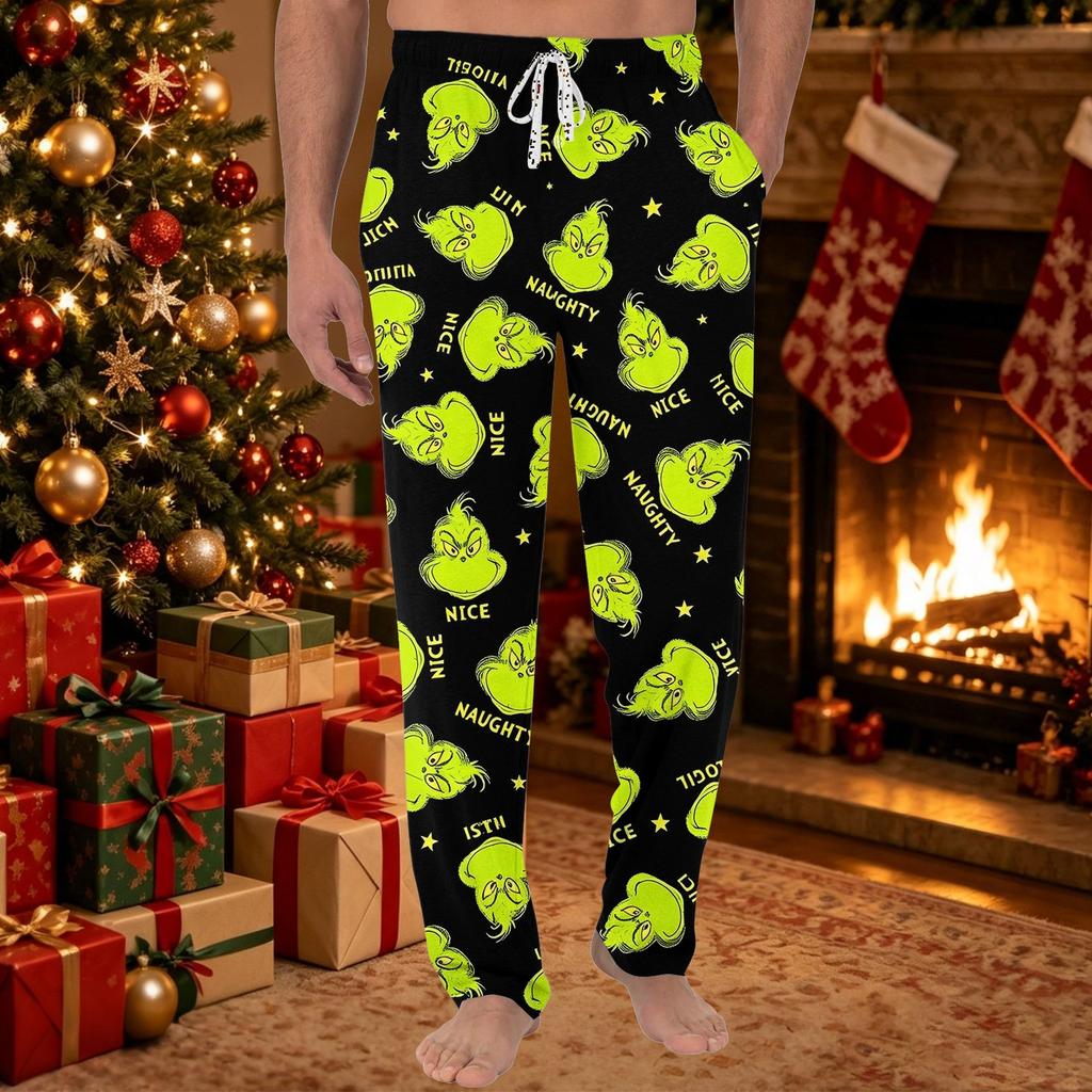 Men's Christmas Print Casual Pants with Pockets Color Trousers