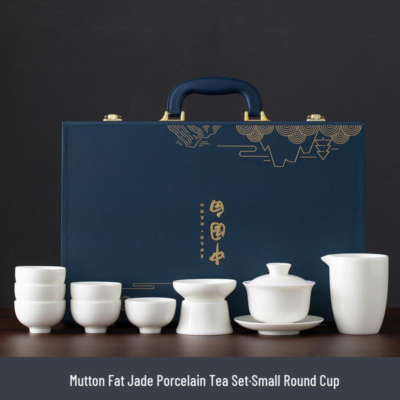 Mutton Fat Jade Dehua Porcelain Kung Fu Tea Set Souvenir