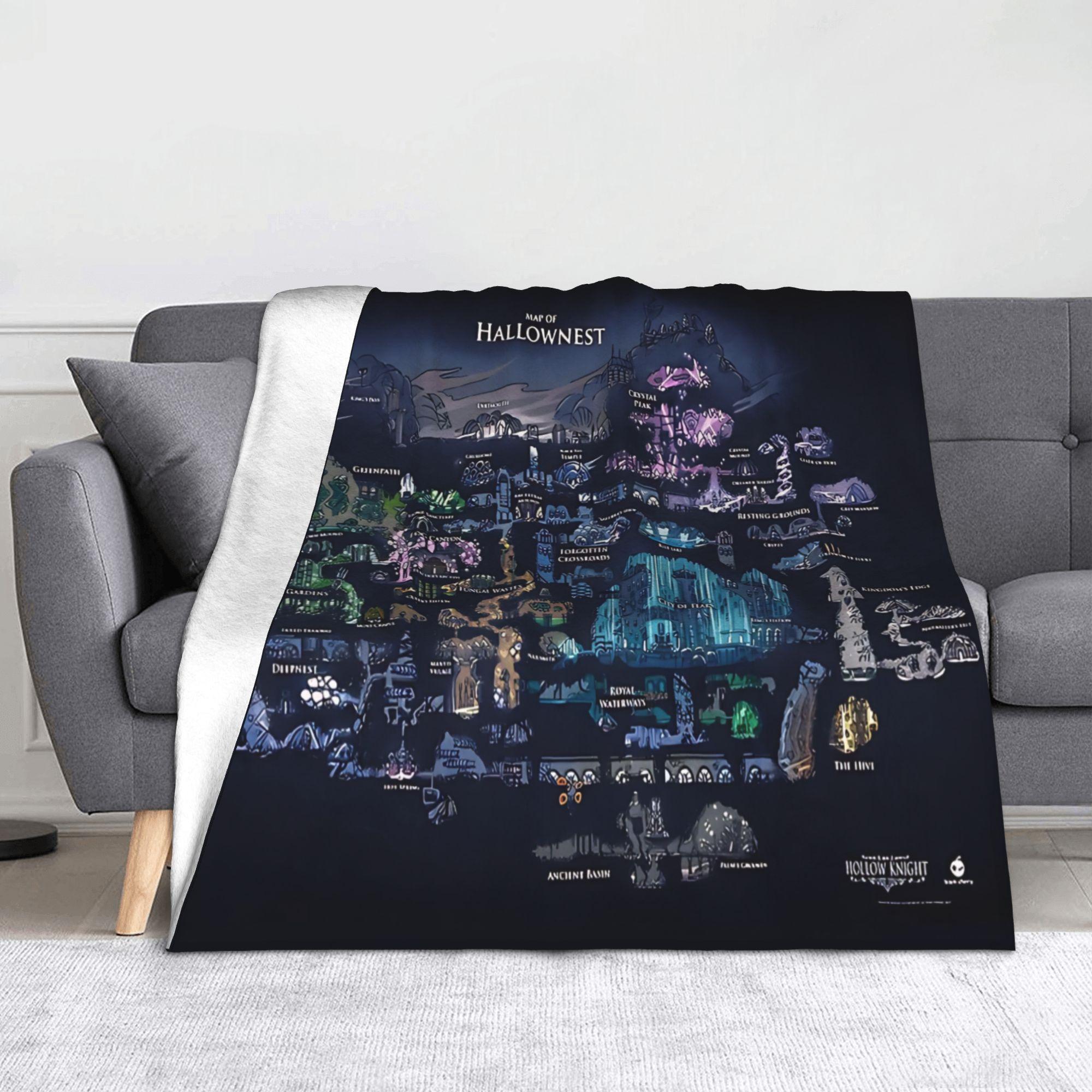 Hollow Knight Silksong Map Knitted Blanket Gaming Map Flannel Throw Blanket Summer Air Conditioning Personalised Warm Bedspread 75X95CM
