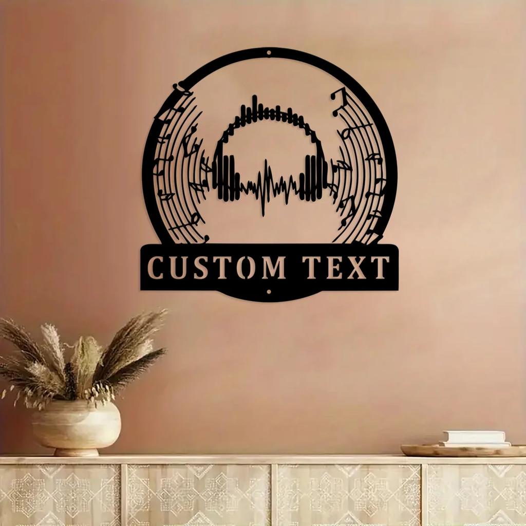 Retro Music Headphone Metal Wall Art, Personalized Name Sign for Home Decor, Vintage Metal Tin Sign