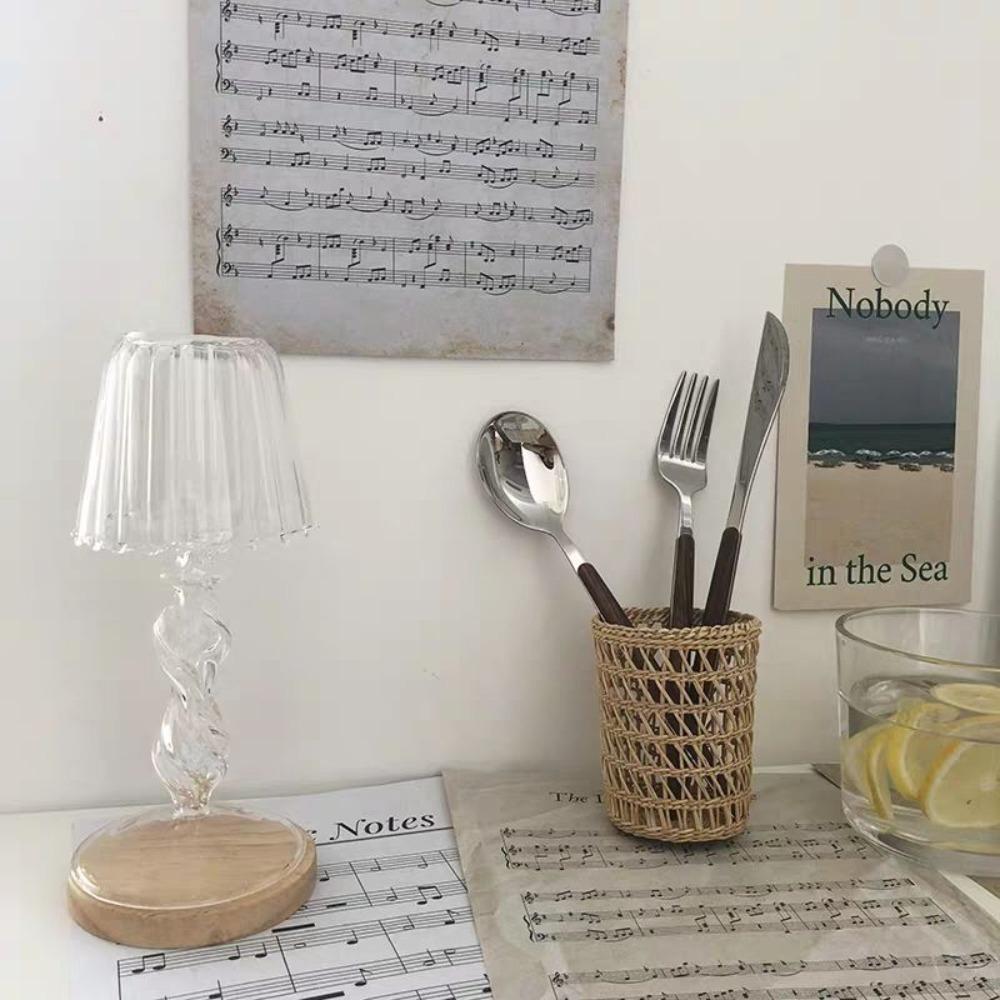 Picnic Props Straw Woven Basket with Handle Tea Cup Cover Practical Storage Basket