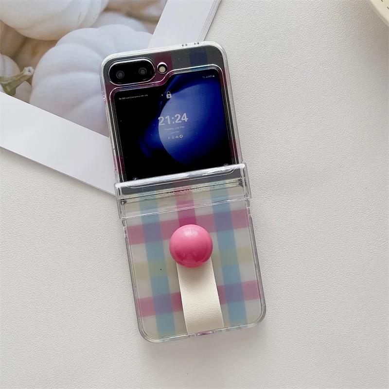 For Samsung Galaxy Z Flip 3 4 5 6 Case ZFlip5 Z Flip5 ZFlip 5 Cute Lattice Ball Ring Shockproof Back Cover