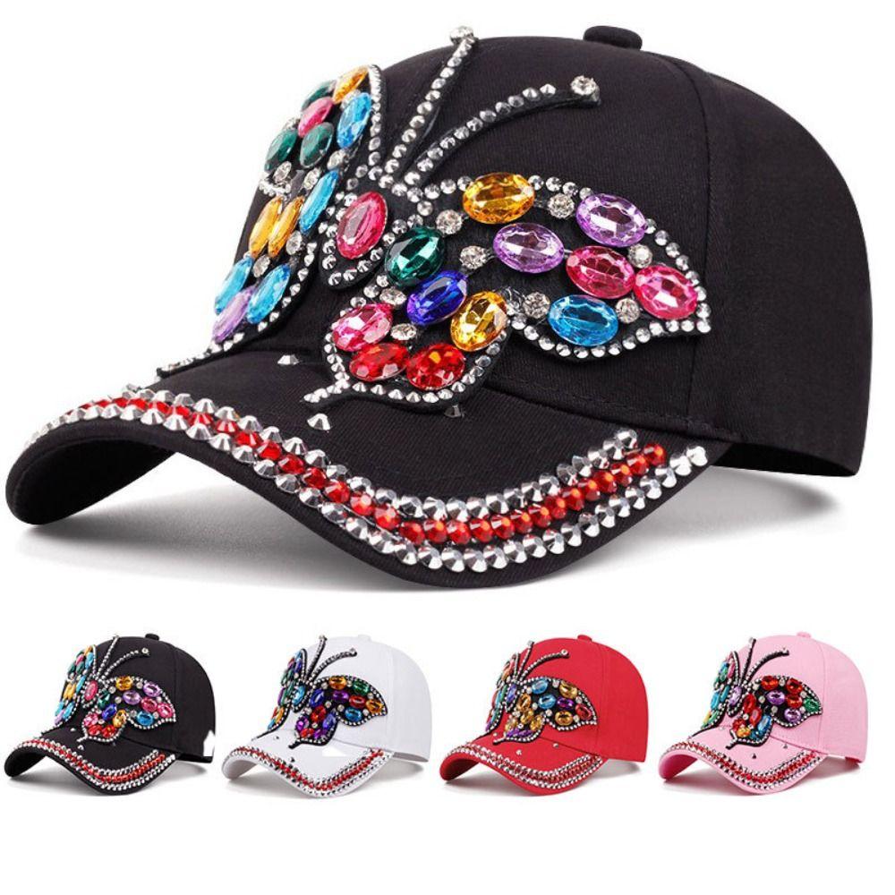 Adjustable Baseball Cap Butterfly Diamond Sun Protection Cap Versatile Denim Cap  Unisex