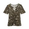 2023 Europäisches V-Ausschnitt Leopardenmuster Damen Slim Fit Kurzarm T-Shirt