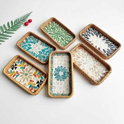 Handmade Color Rattan Shell Storage Square Home Living Room Light Luxury Picnic Fruit Plate Restaurant Sweets Advanced Tray 917