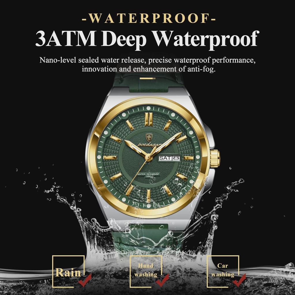 POEDAGAR Luxury Fashion Man Wristwatch Waterproof Luminous Date Week Big Dial Quartz Men's Watches Casual Leather Men Watch