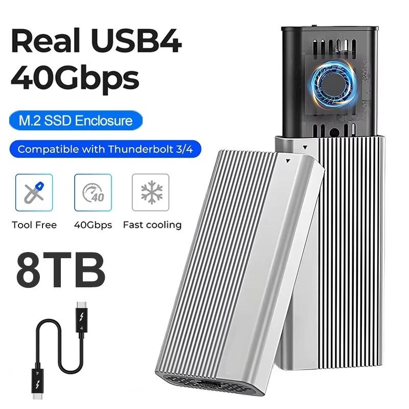 

Корпус для M.2 SSD USB4.0 40 Гбит/с с охлаждающим вентилятором, корпус для жесткого диска Type-C, совместимый с Thunderbolt 4/3 USB4, поддержка NVME SSD размера 2280 B+M M-Key