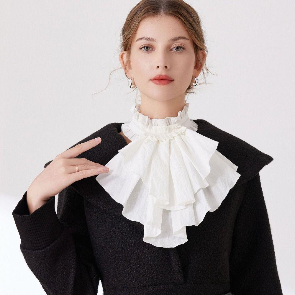 Adjustable Ruffled Edge Layered Collar Court Noble Style Tie-Up Collar Stand Collar  Formal Attire