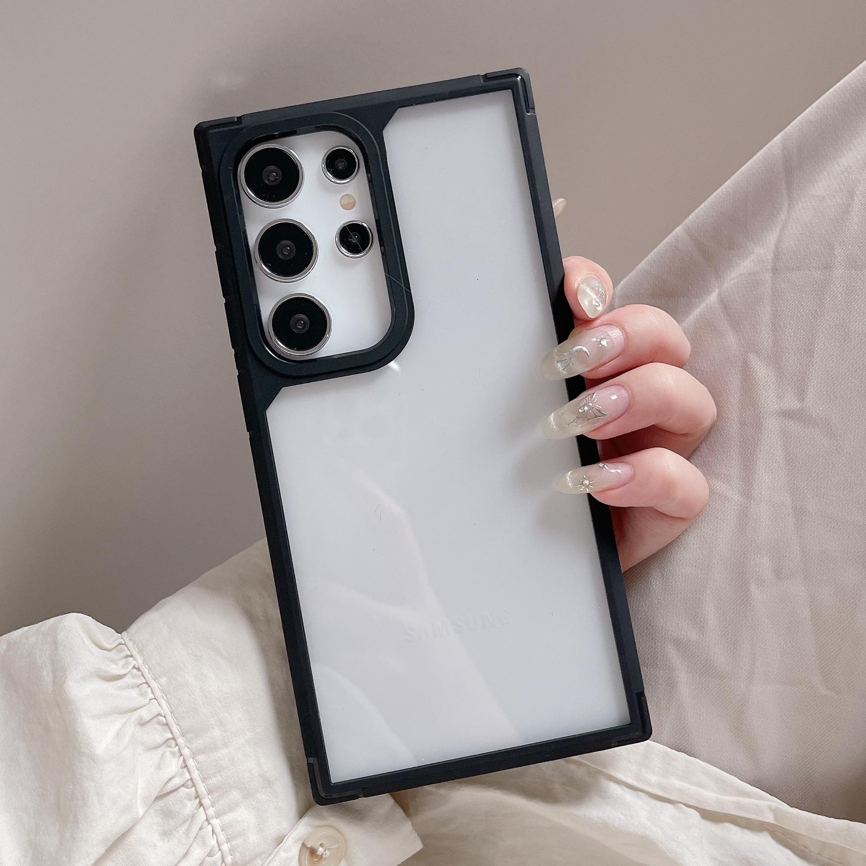 

Прозорий протиударний чохол для Samsung Galaxy S24 S23 Ultra A05 A05S A14 A15 A25 A34 A35 A54 М яка рамка Жорстка задня панель Броня A54 чорний