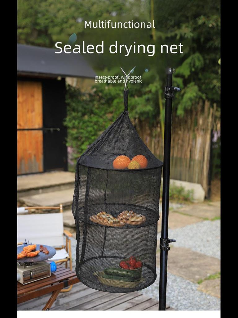 Dreilagiges, faltbares Aufbewahrungsnetz aus Nylon: Hängendes Trockennetz für Kleidung, Obst und Gemüse beim Camping im Freien.
