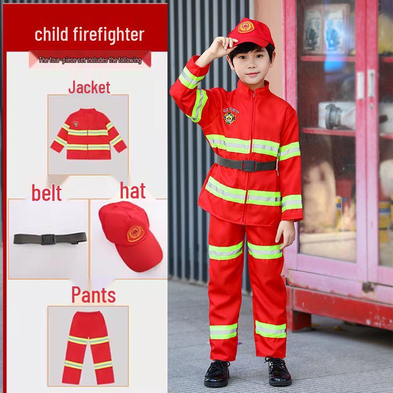 Kids' Firefighter Costume for Role-Playing, Career Experience, and Kindergarten Parent-Child Sports Meet