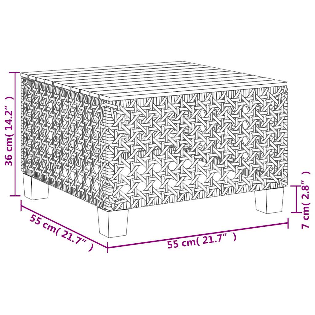 Garden Table Black 55x55x36 Cm Poly Rattan Acacia Wood