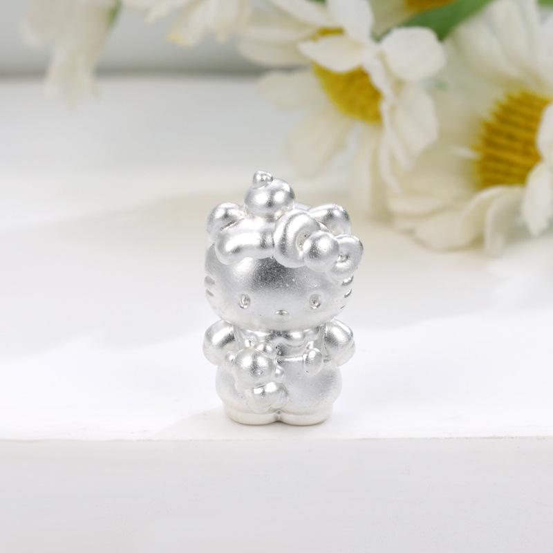Sterling Silver 999 Hello Kitty DIY Beading Apple Little Bear Handmade Woven Rope Lucky Beads Jewelry
