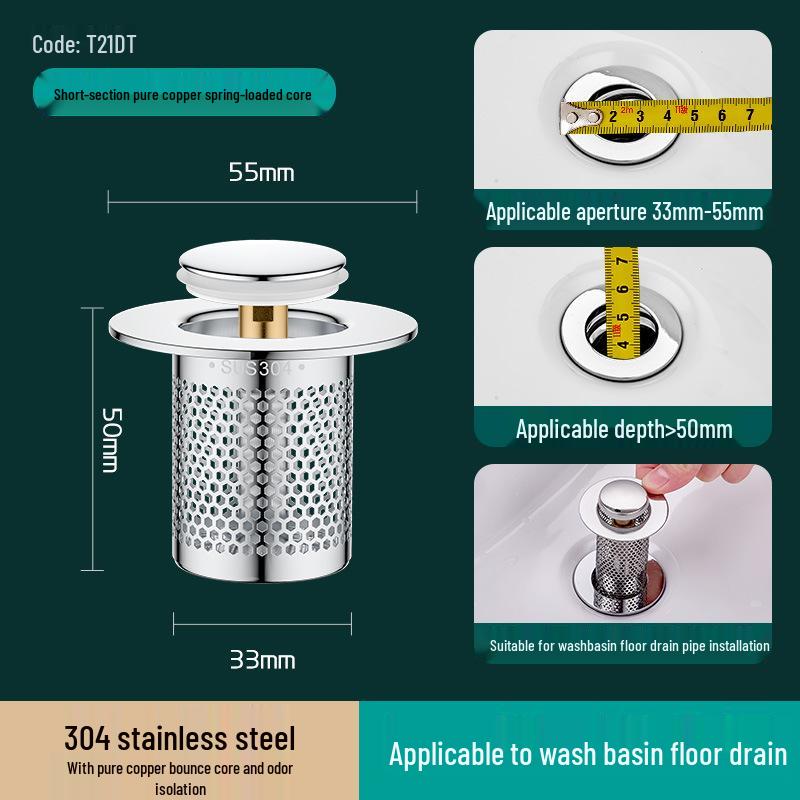 Pop-Up Core Drain Accessories: Anti-Odor & Anti-Clog Screen for Face Basin Sinks