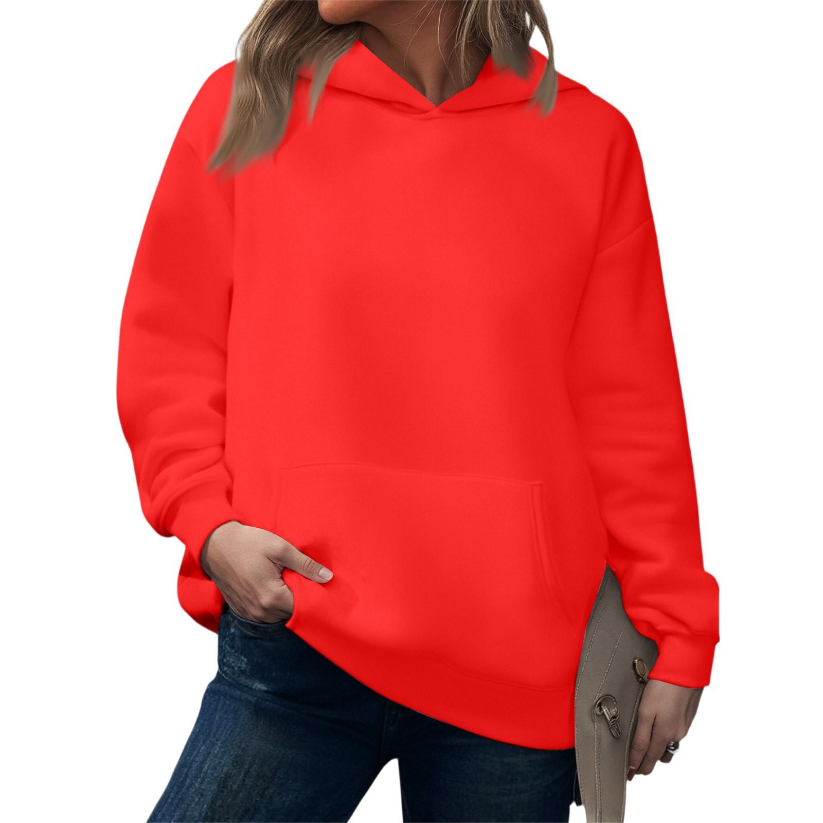 

Fashionable Women s Hooded Sweatshirt Casual Pocket Top Loose Pullover M червоний