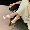 Sheepskin Small Golden Bean Toe Slippers Women's Summer Square Head Flip-flops Wear New Summer Flat Soft Bottom Beach Cool Slippers