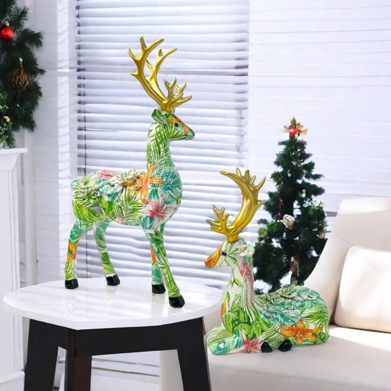 2 Pcs Deer Figurine Room Decor Sitting Standing Table Reindeer Animal Crafts Sculptures Christmas Home Decoration Fawn Figurines