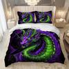 3pcs Mystical Dragon Duvet Cover Set 1 Quilt Cover + 2 Pillowcases Featuring a Majestic Purple and Green Dragon Soft