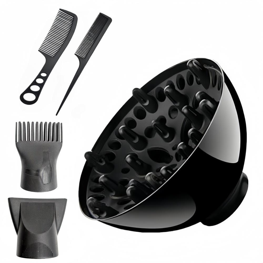 5-Pack Universal Hair Dryer Attachment Set - Includes Curling Nozzle, Diffuser, Concentrator & Styling Comb black set-5pack чёрный