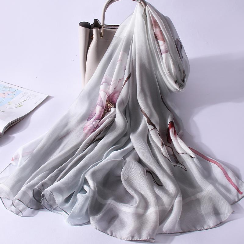 Autumn 100% Silk Long Neck Scarf Women Hangzhou Silk Shawls Wrap Printed Foulard Femme Bufanda Luxury Large Headscarf 110X190CM
