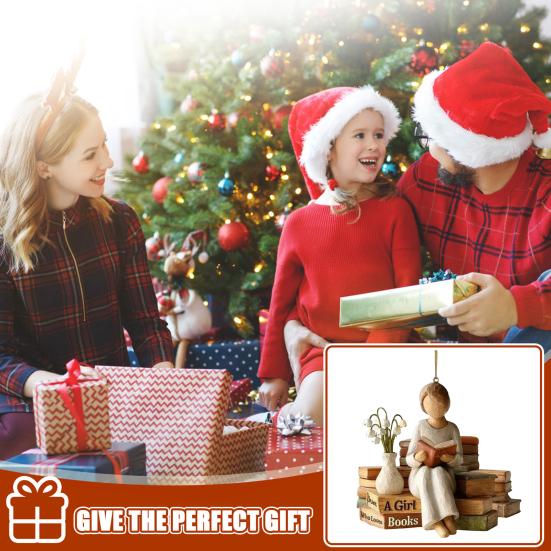 Just A Girl Who Loves Book Christmas Ornament 2D Flat Acrylic Reading Lovers Hanging