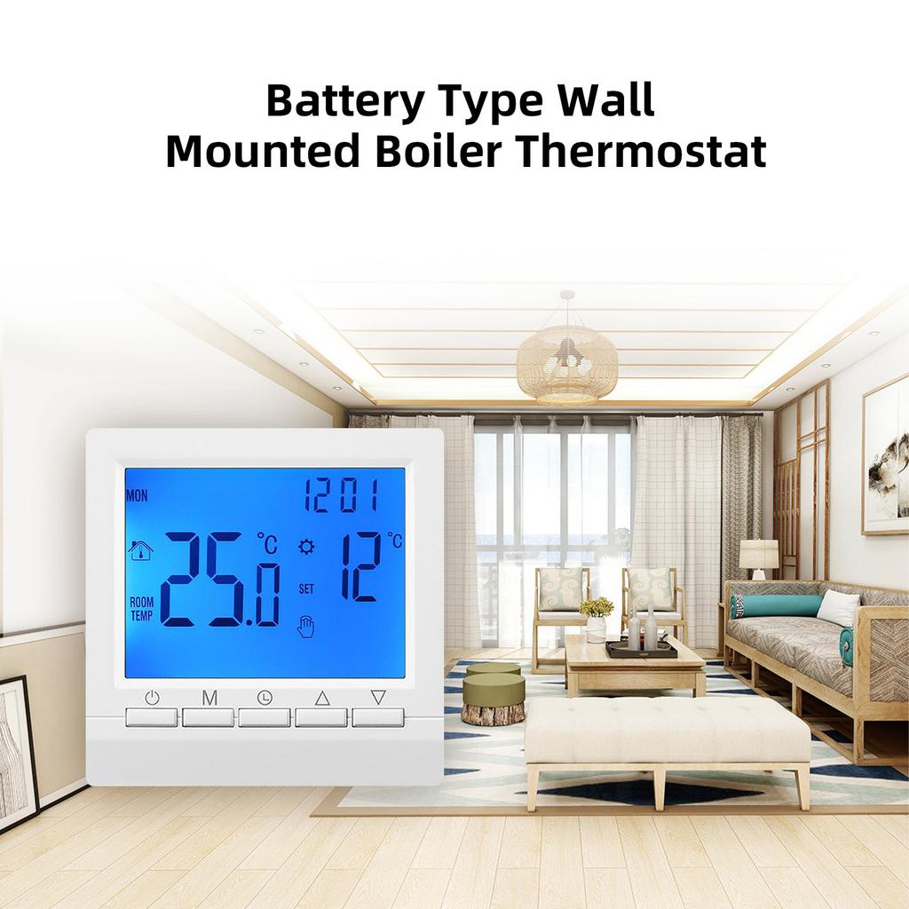 Intelligenter Boilerthermostat Batteriebetrieben Kabelgebundener Boilerregler mit LCD-Digitalanzeige Hintergrundbeleuchtet