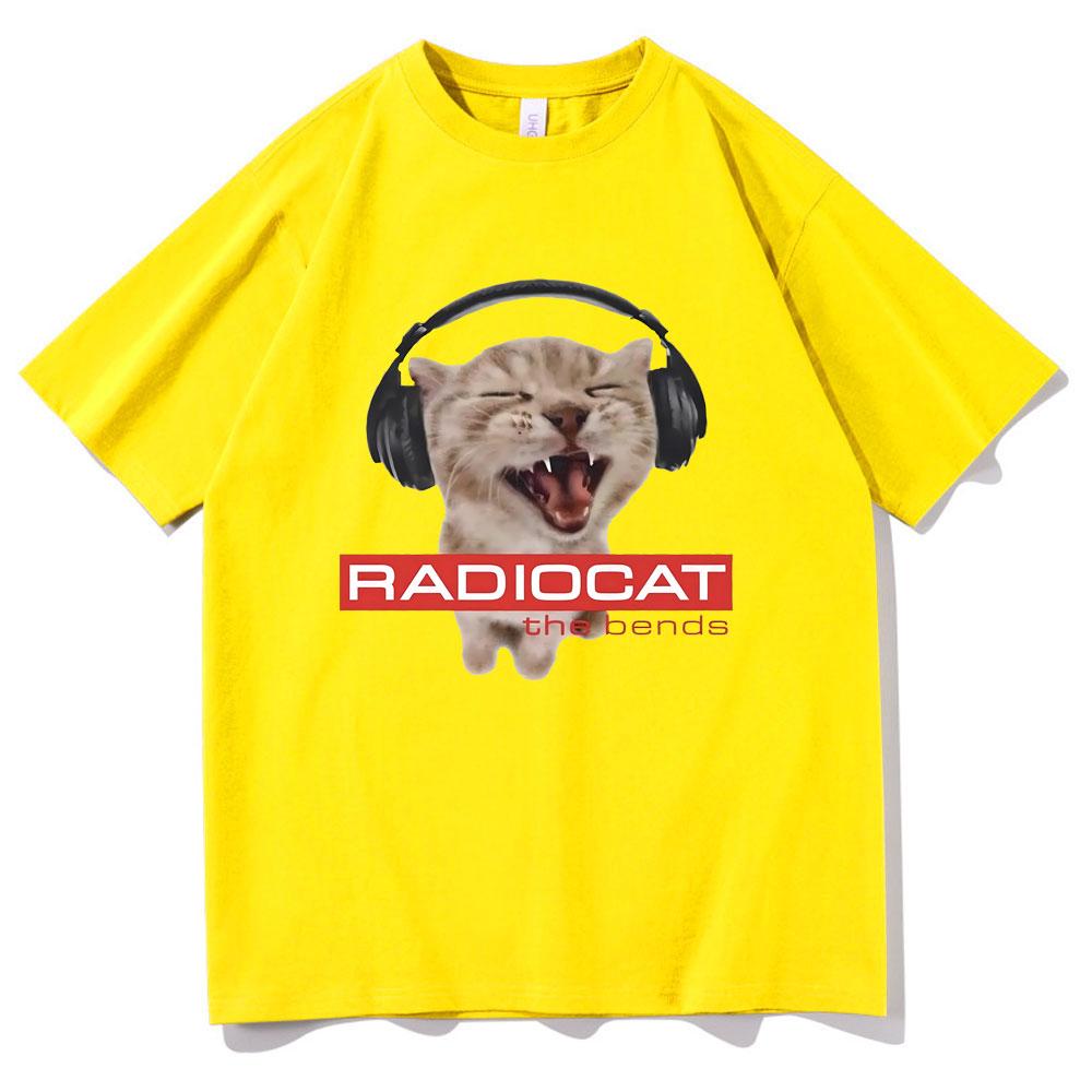 British Rock Band Radiohead Funny Radiocat The Bends Print Tshirt Men Women Vintage Gothic Oversized Tshirt Male Meme T Shirts