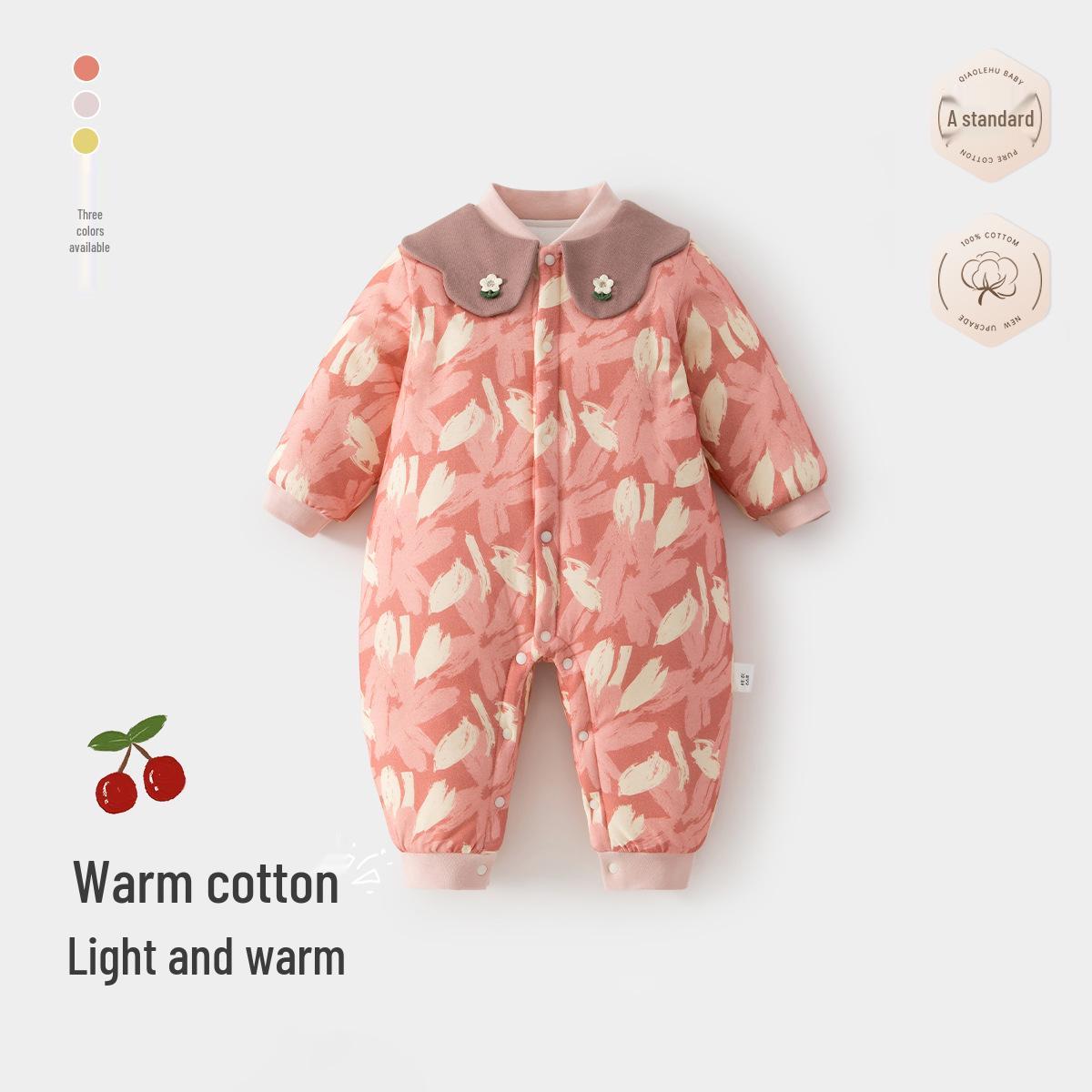 

Winter Baby Jumpsuit: 150g Cotton Padded, A-Class Long Sleeve Romper for Newborns 80 cm рожевий/квітковий