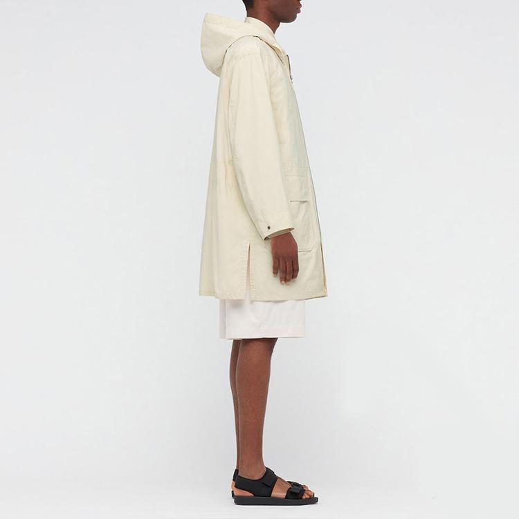 UNIQLO Solid Color Hooded Pocket Zipper Coat Unisex outerwear Light-Beige 437145-30