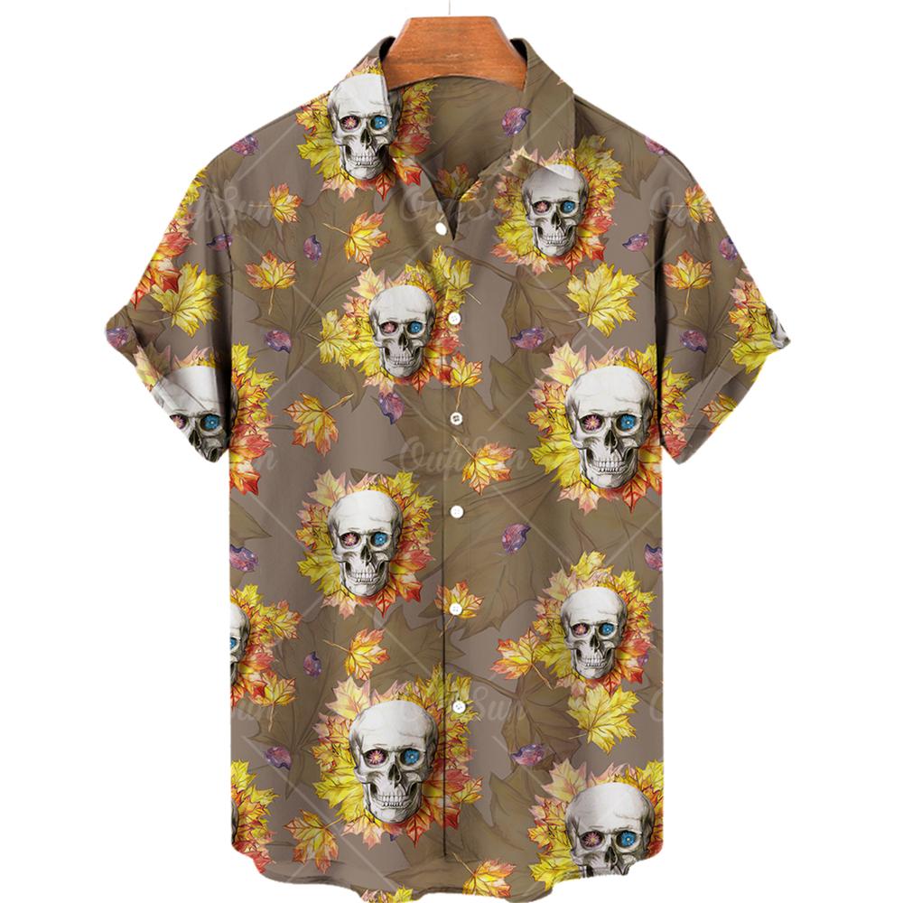 Fashionable Men's Short Sleeve 3D Skull Print Hawaiian Shirt Summer Casual Top Beach