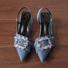 High Quality Shoes for Women 2025 Slip-on Women's High Heels Fashion Crystal Office and Career New Plus Size Closed Toe Sandals
