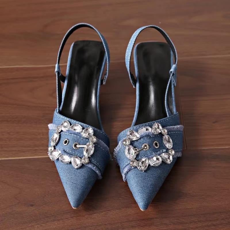 High Quality Shoes for Women 2025 Slip-on Women's High Heels Fashion Crystal Office and Career New Plus Size Closed Toe Sandals